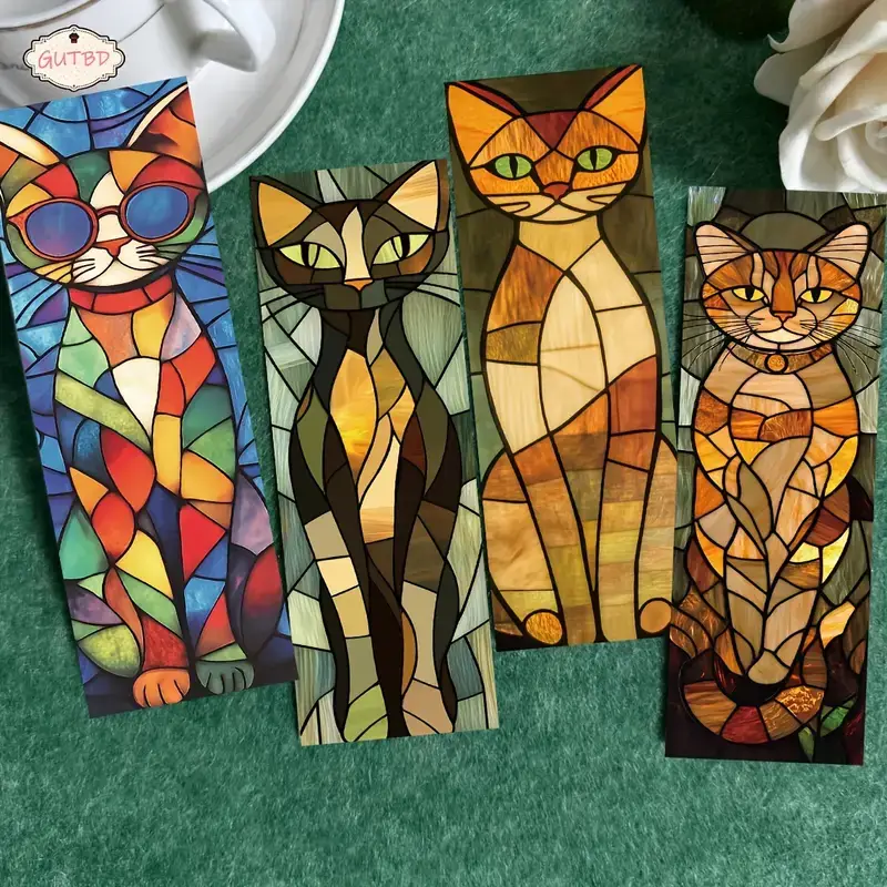 STAINED GLASS STYLE CAT BOOKMARK SET 10
