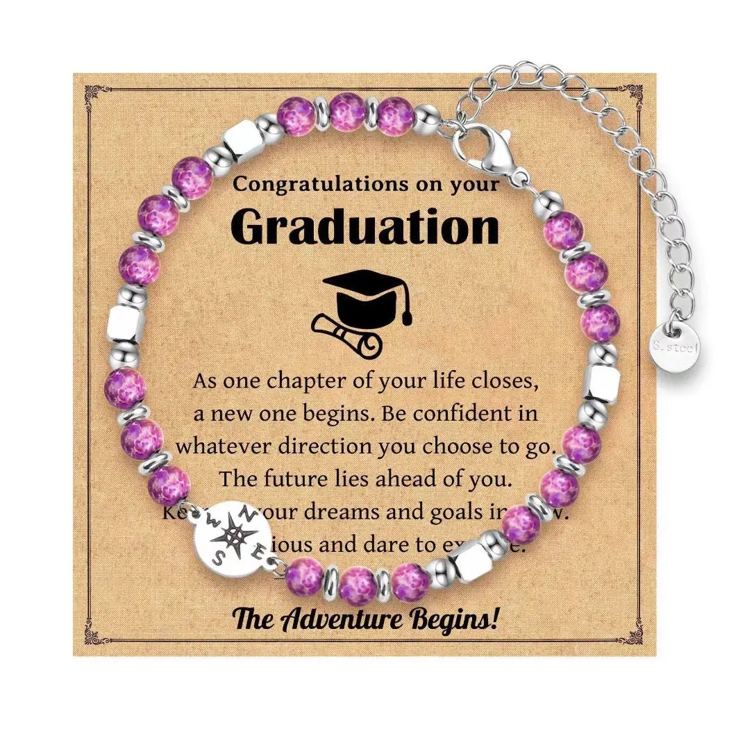 Purple Beaded Graduation Bracelet