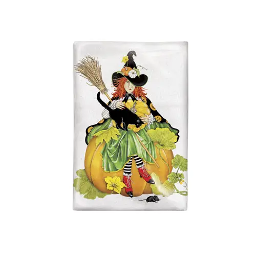 Black Cat Witch Pumpkin Flour Sack Towel