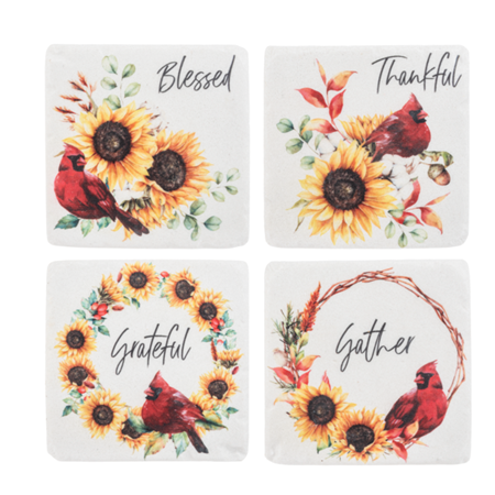 SUNFLOWER CARDINAL COASTER SET