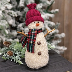 9.5" BURGUNDY HAT SNOWMAN WITH SCARF