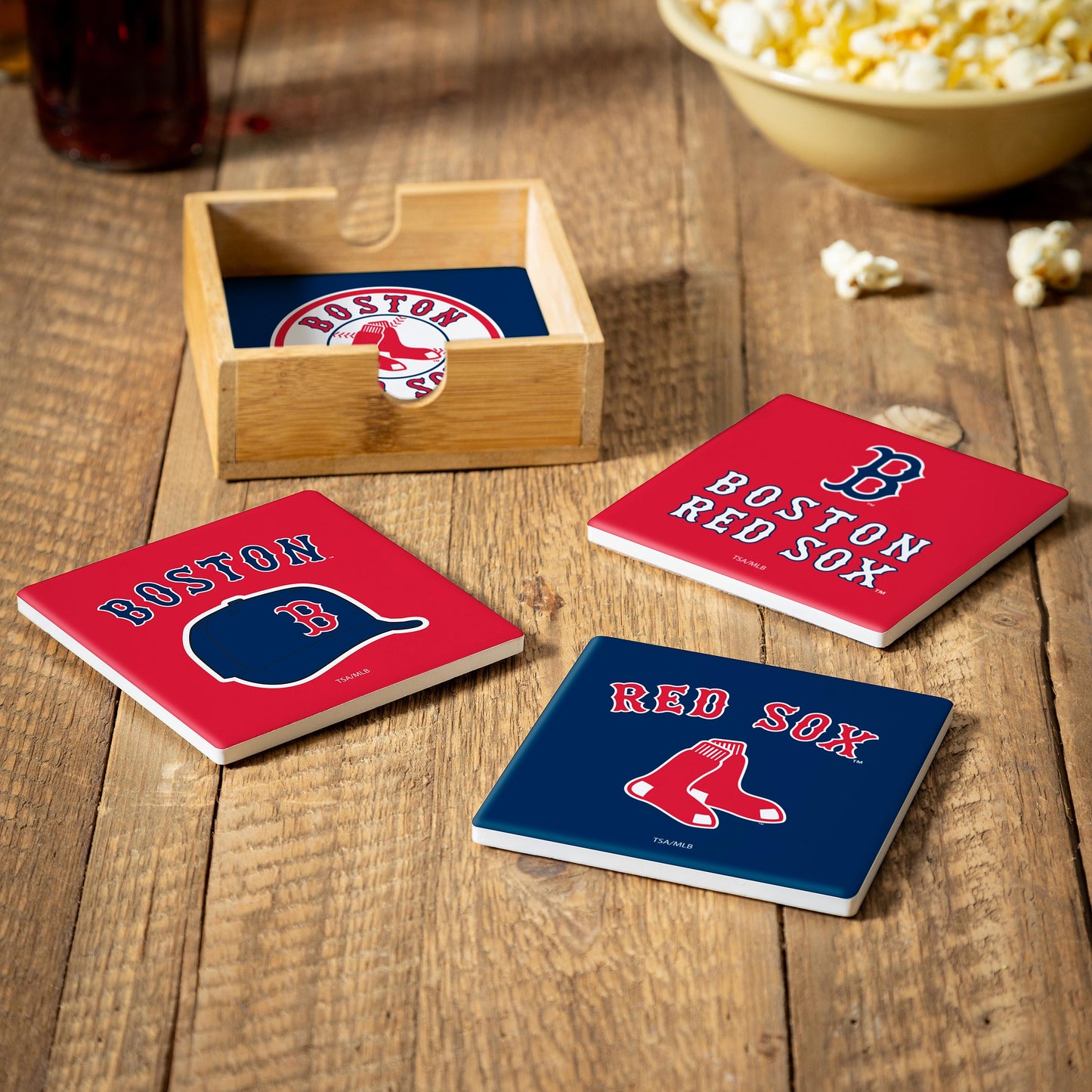 Boston Red Sox Coaster Set With Caddy