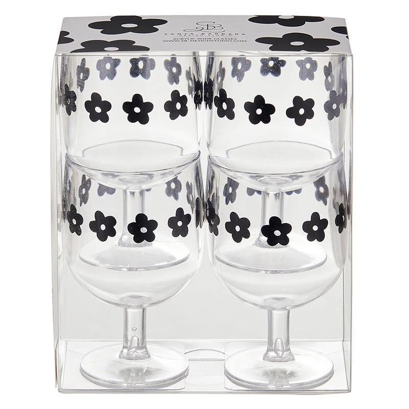 Flowers Acrylic Wine Glasses Set 4