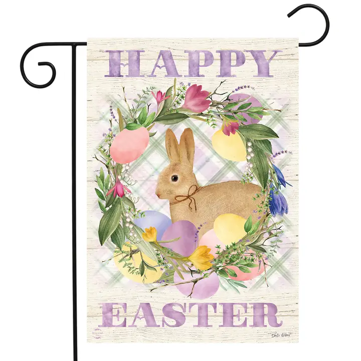 Bunny Easter Wreath Garden Flag