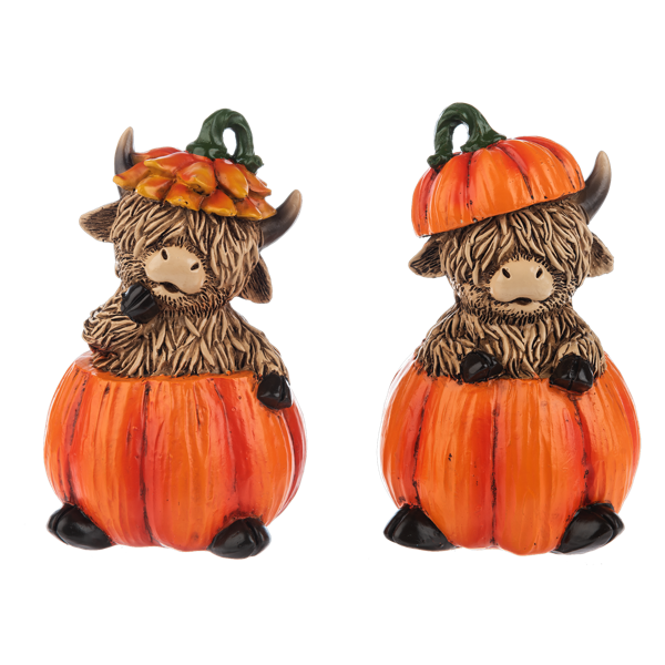 Highland Cow in Pumpkin Figurine