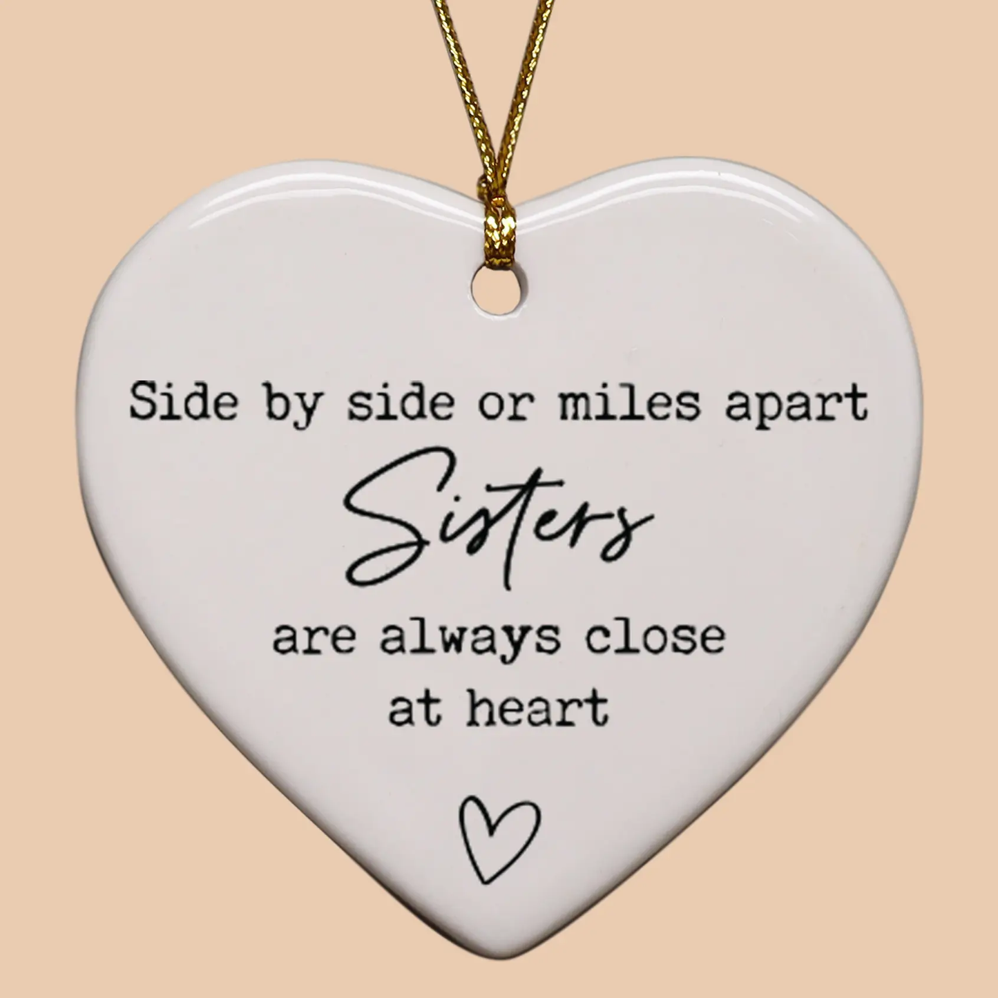Sisters Side By Side Heart Ornament