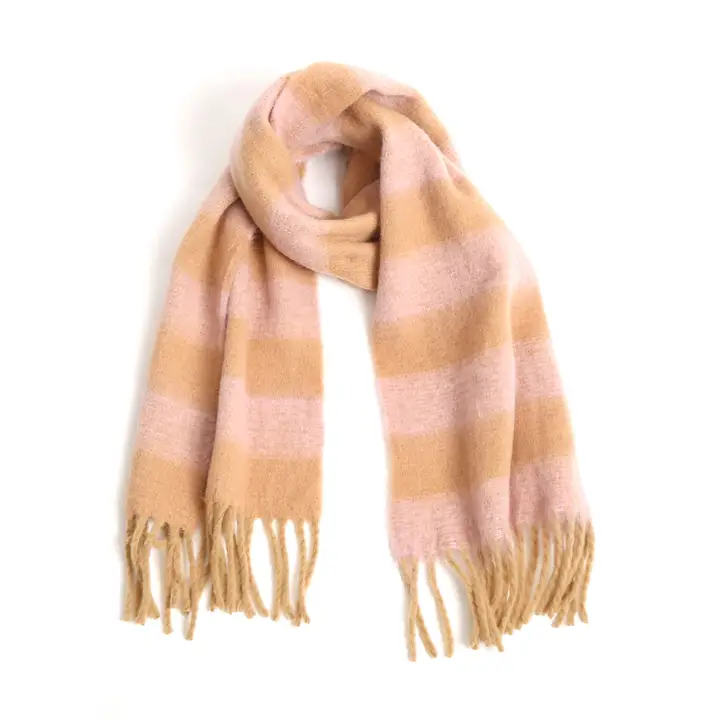 Beige Plaid Scarf Shawl With Fringe