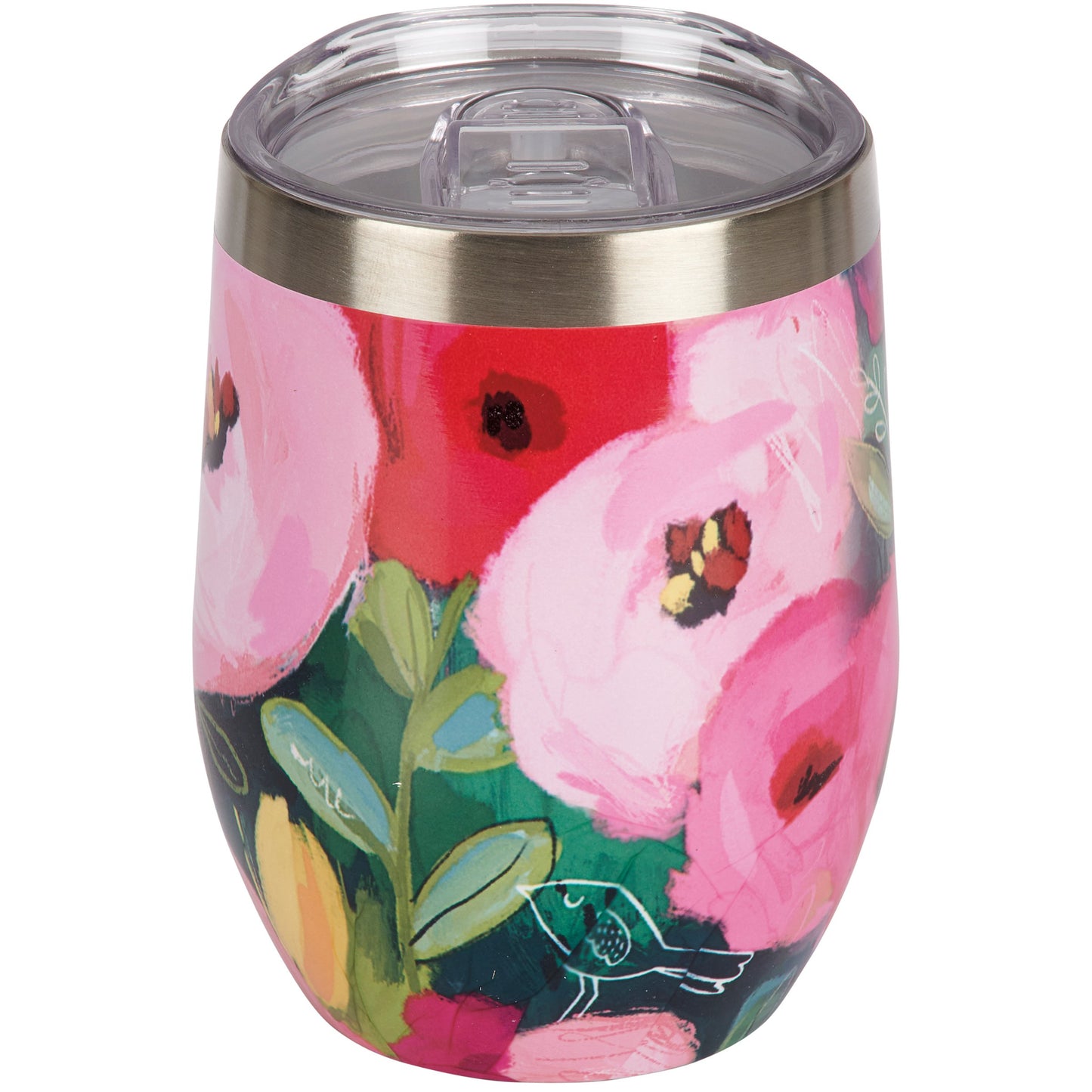 PINK POPPIES WINE TUMBLER