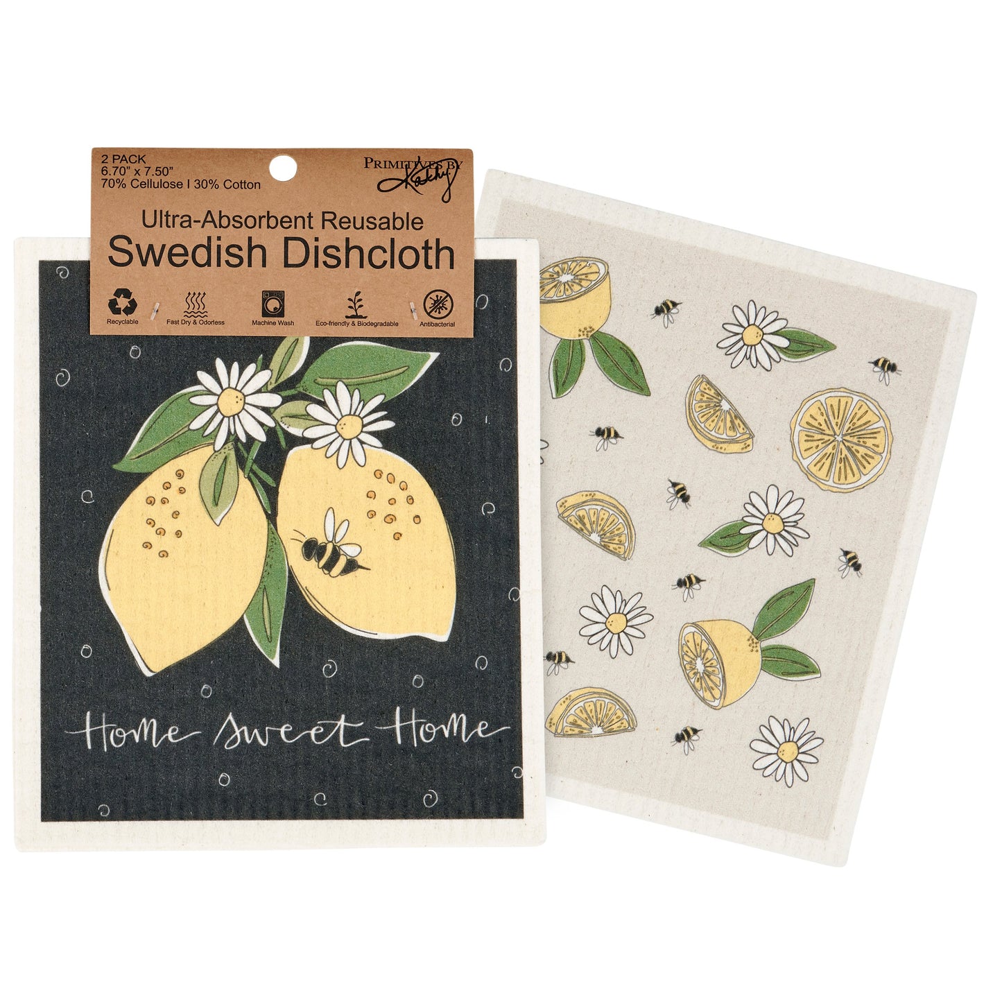 Lemons Swedish Dish Cloth Set of 2