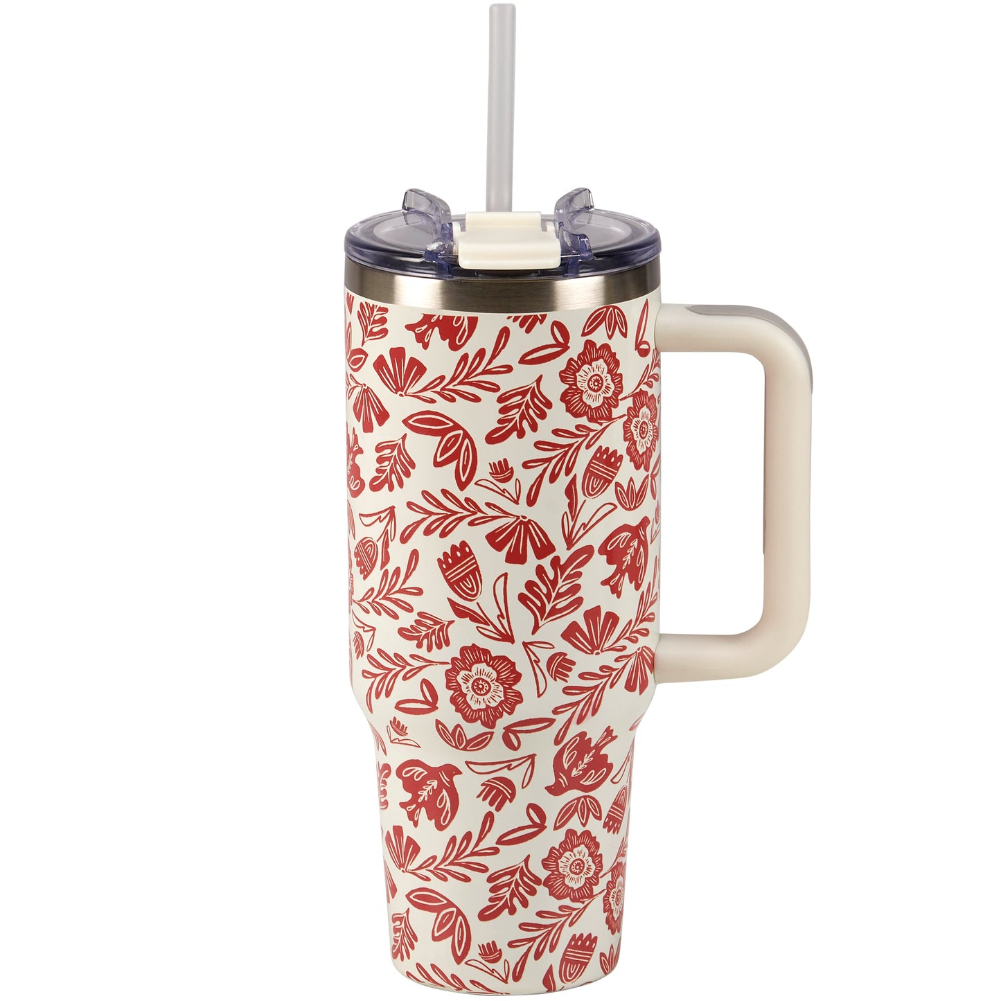 Red Folk Floral Travel Mug