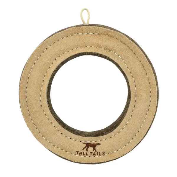 7" LEATHER & WOOL RING DOG TOY