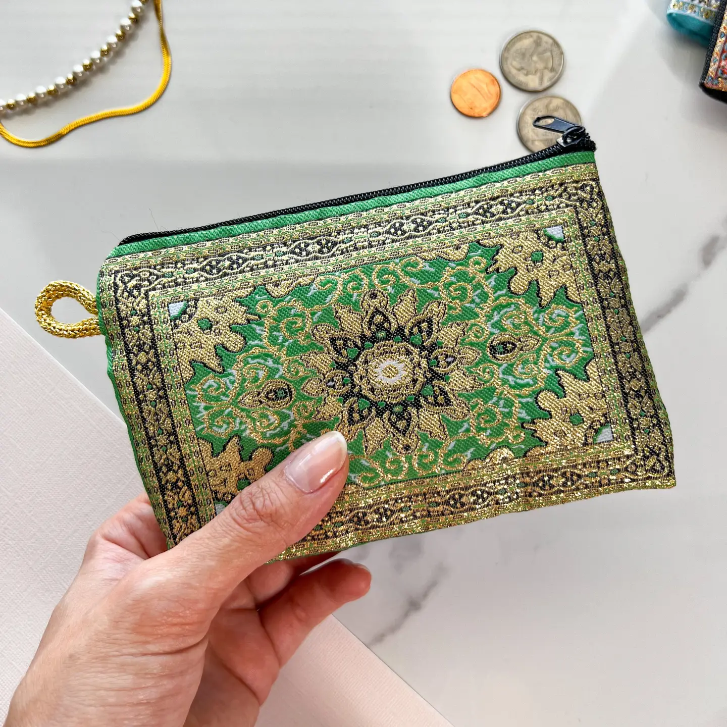 Green Boho Coin Purse