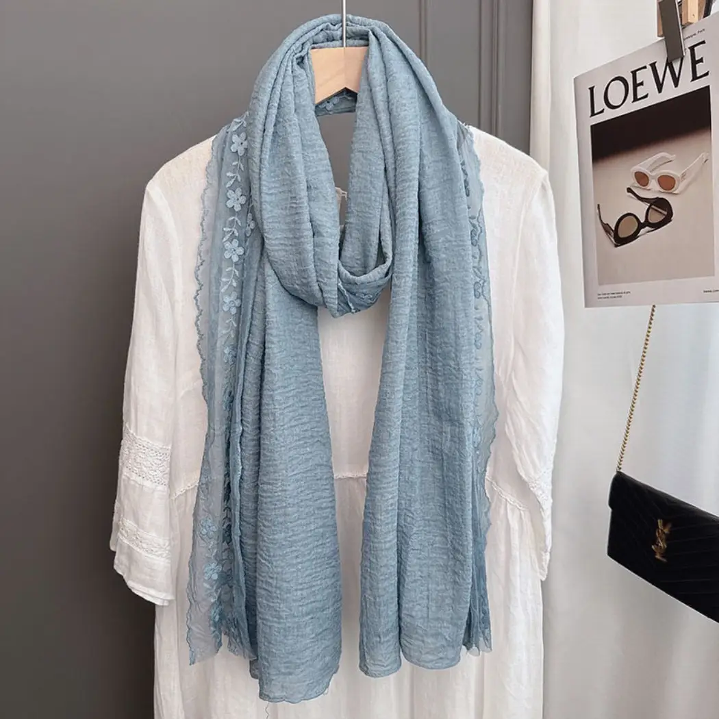 Blue Embroidered Scarf