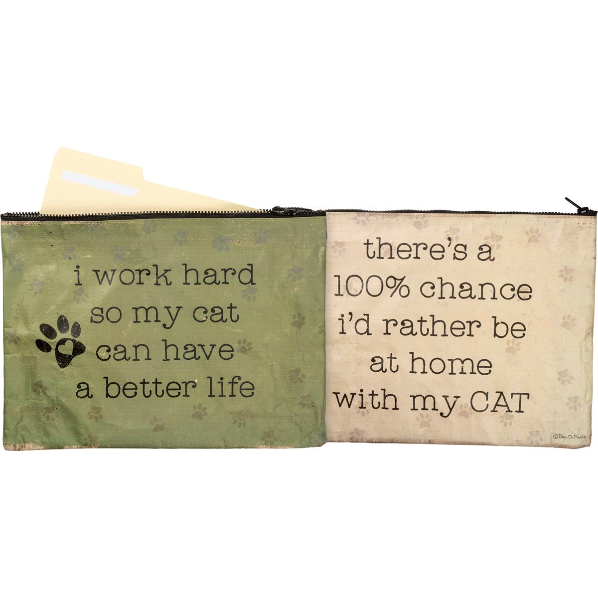 Work Hard Cat Zipper Folder
