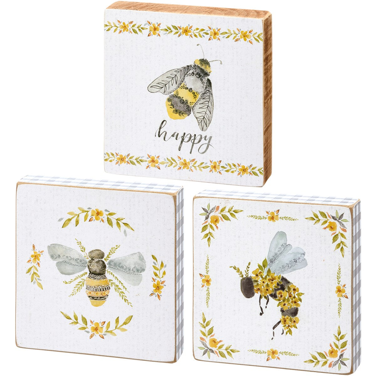 Bee Happy Block Sign Set of 3