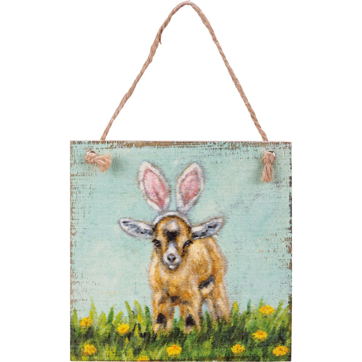 Goat With Bunny Ears Mini Sign