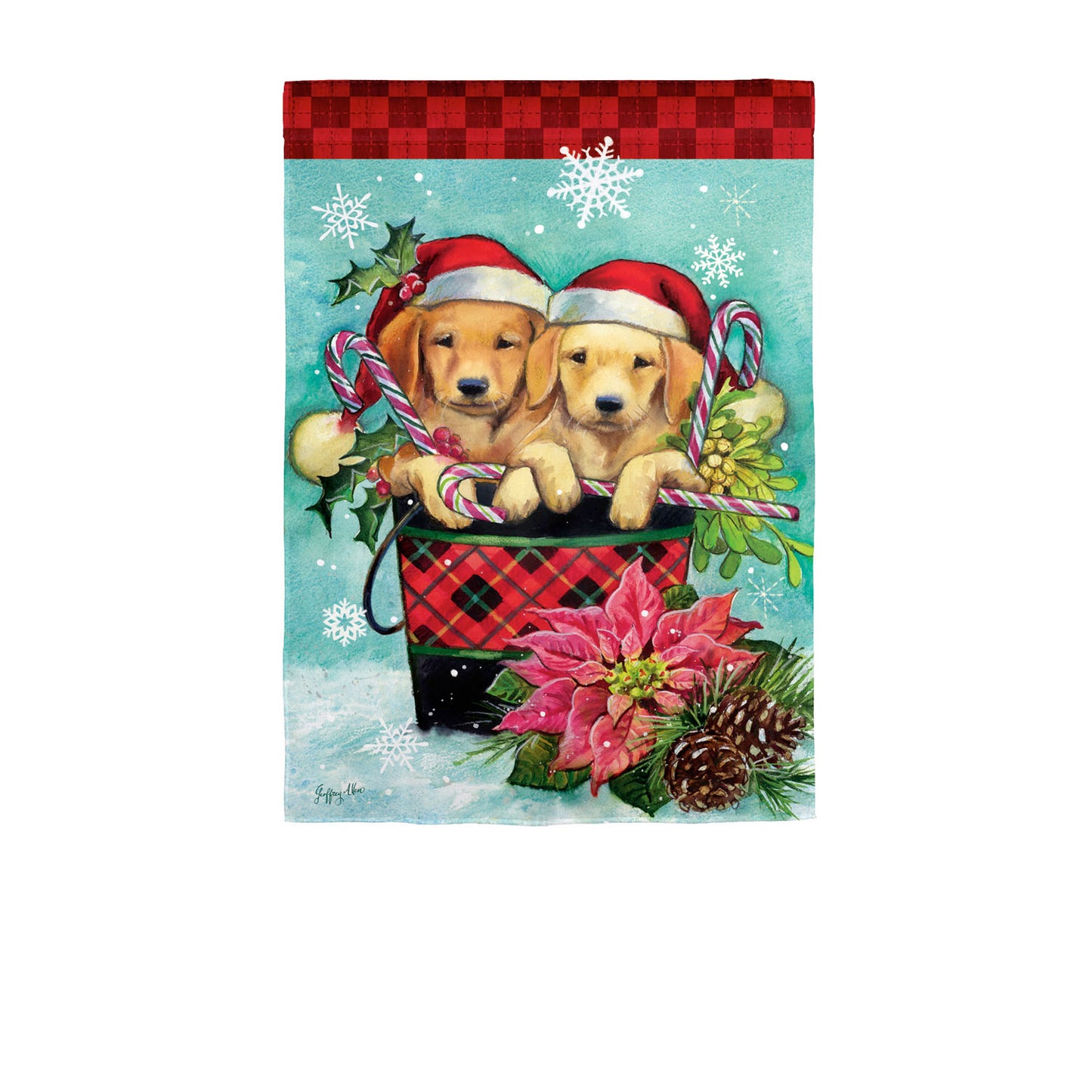 Christmas Puppy Bucket Garden Flag