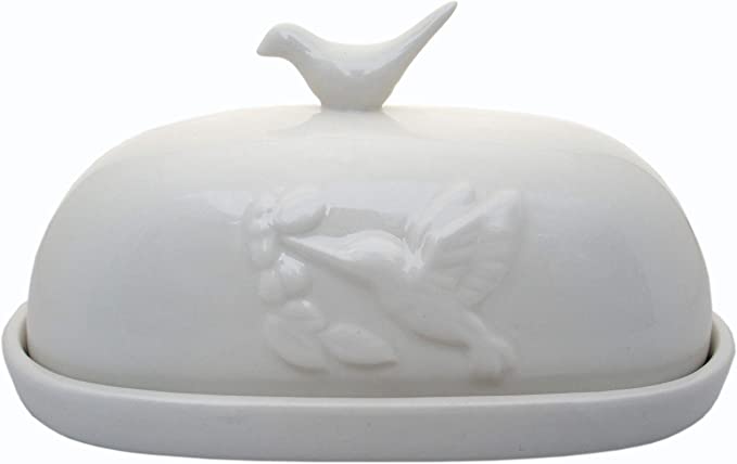 White Hummingbird Butter Dish