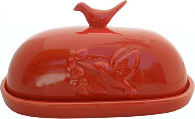Red Hummingbird Butter Dish