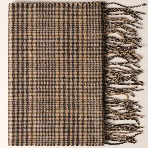 Camel Plaid Cashmere Feel Scarf