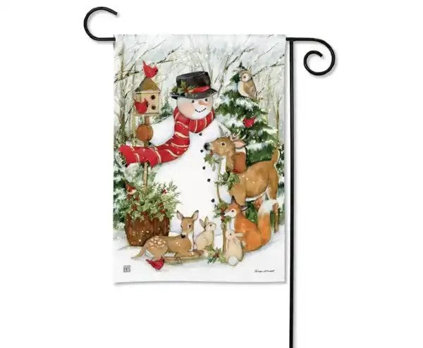 Woodland Snowman Garden Flag