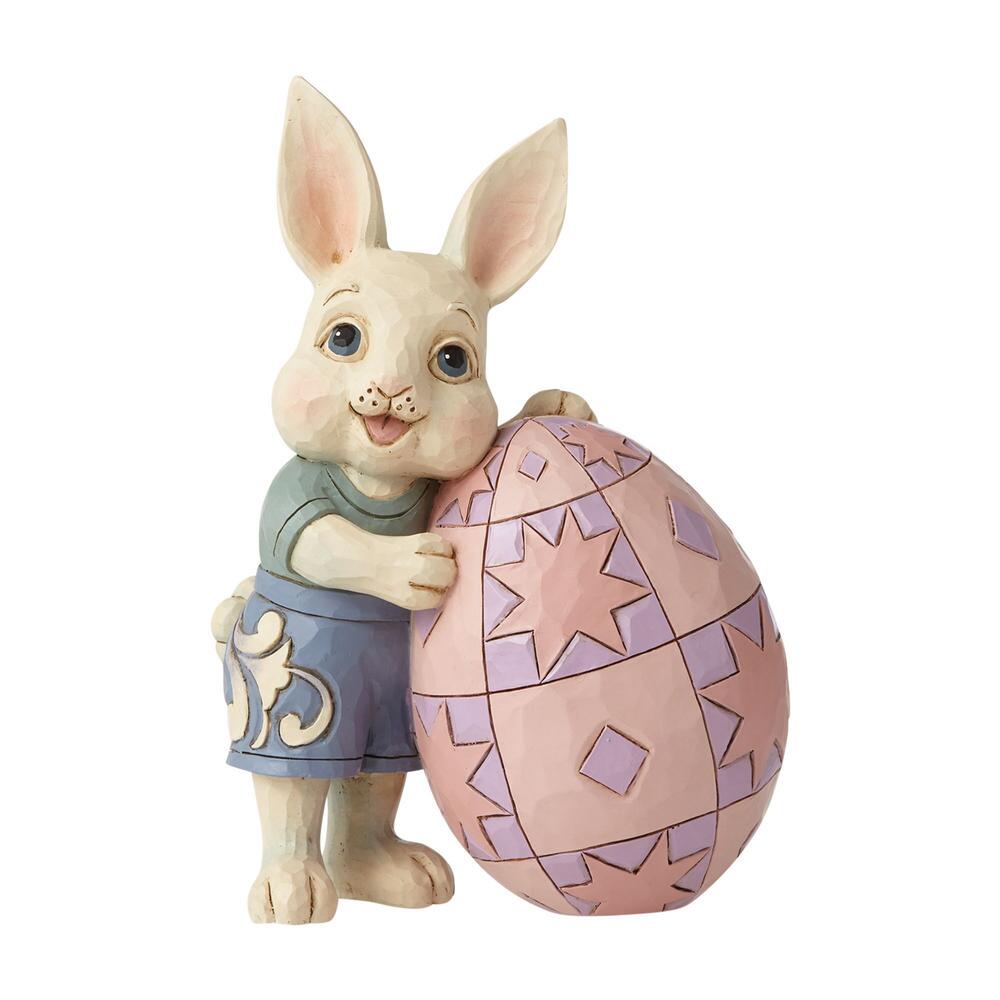 BOY BUNNY WITH EGG FIGURINE