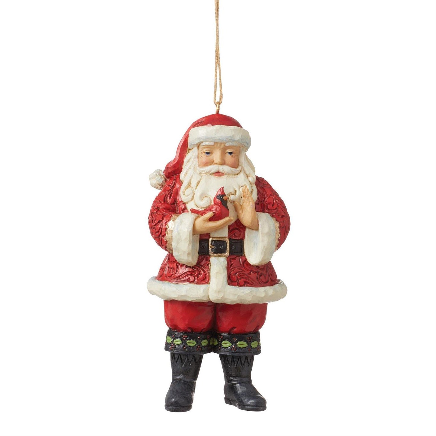 Santa Holding Cardinal Ornament