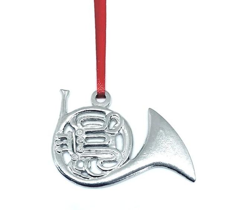 FRENCH HORN PEWTER ORNAMENT