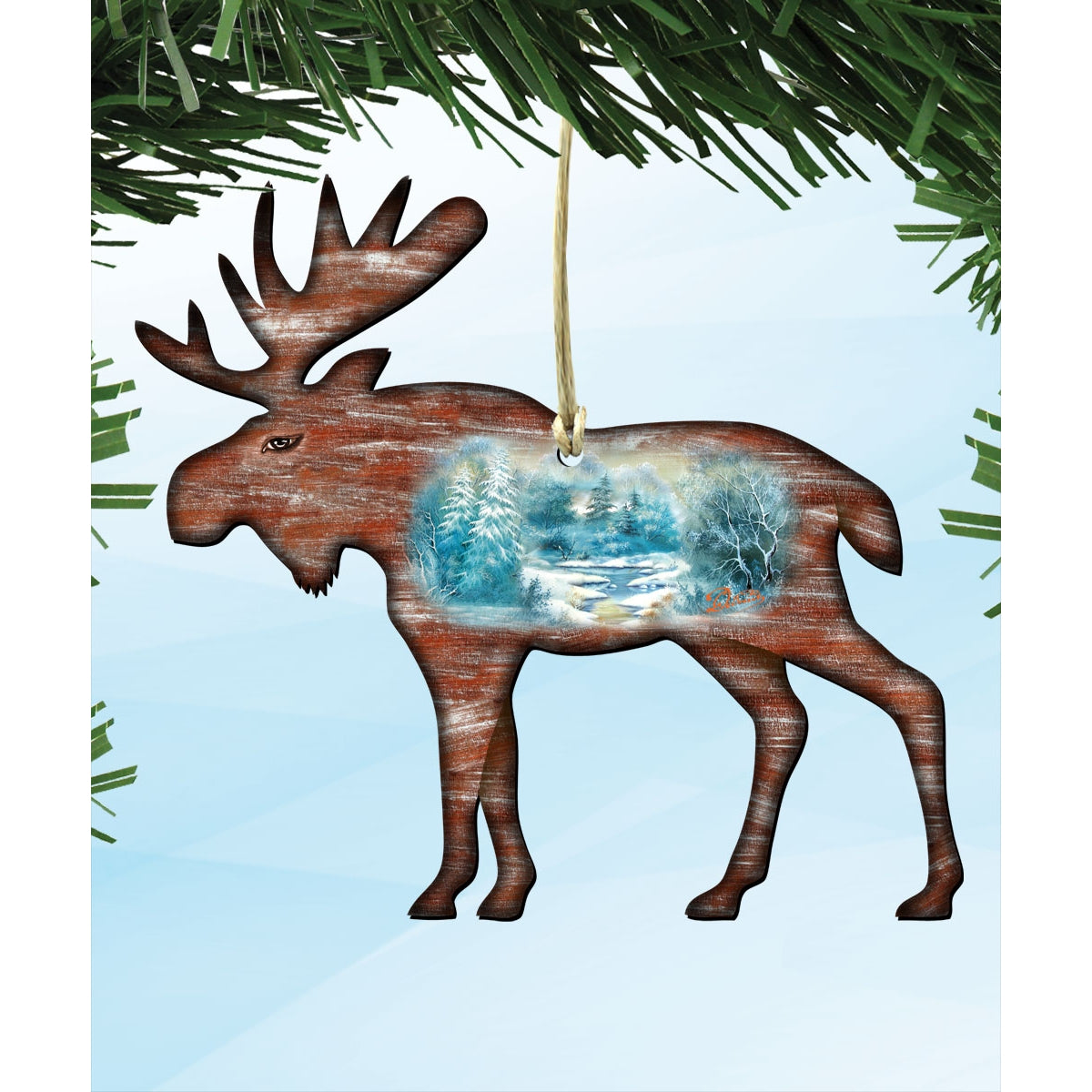 Woodsy Moose Wood Ornament
