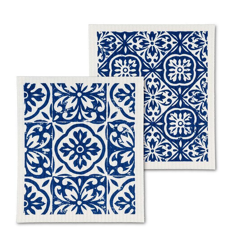 BLUE TILE Swedish Dish Cloths Set 2