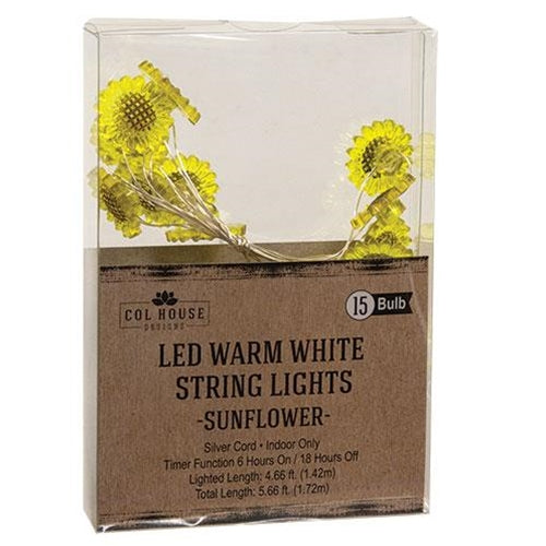 SUNFLOWER LED TIMER LIGHTS 15 COUNT