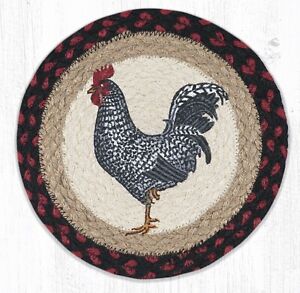 BLACK AND WHITE HEN 10" JUTE TRIVET