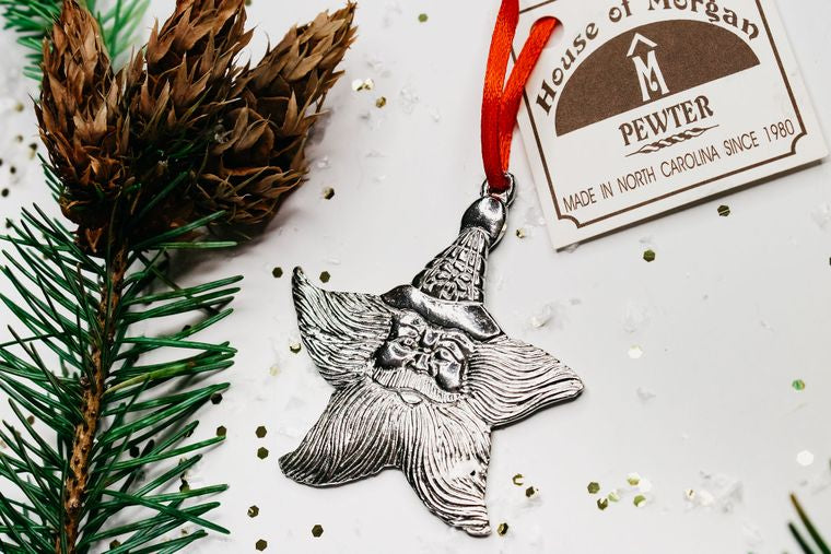 SANTA STAR PEWTER ORNAMENT
