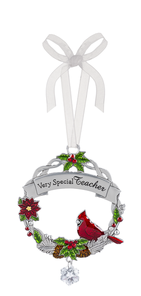 Special Teacher Cardinal Wreath Ornament
