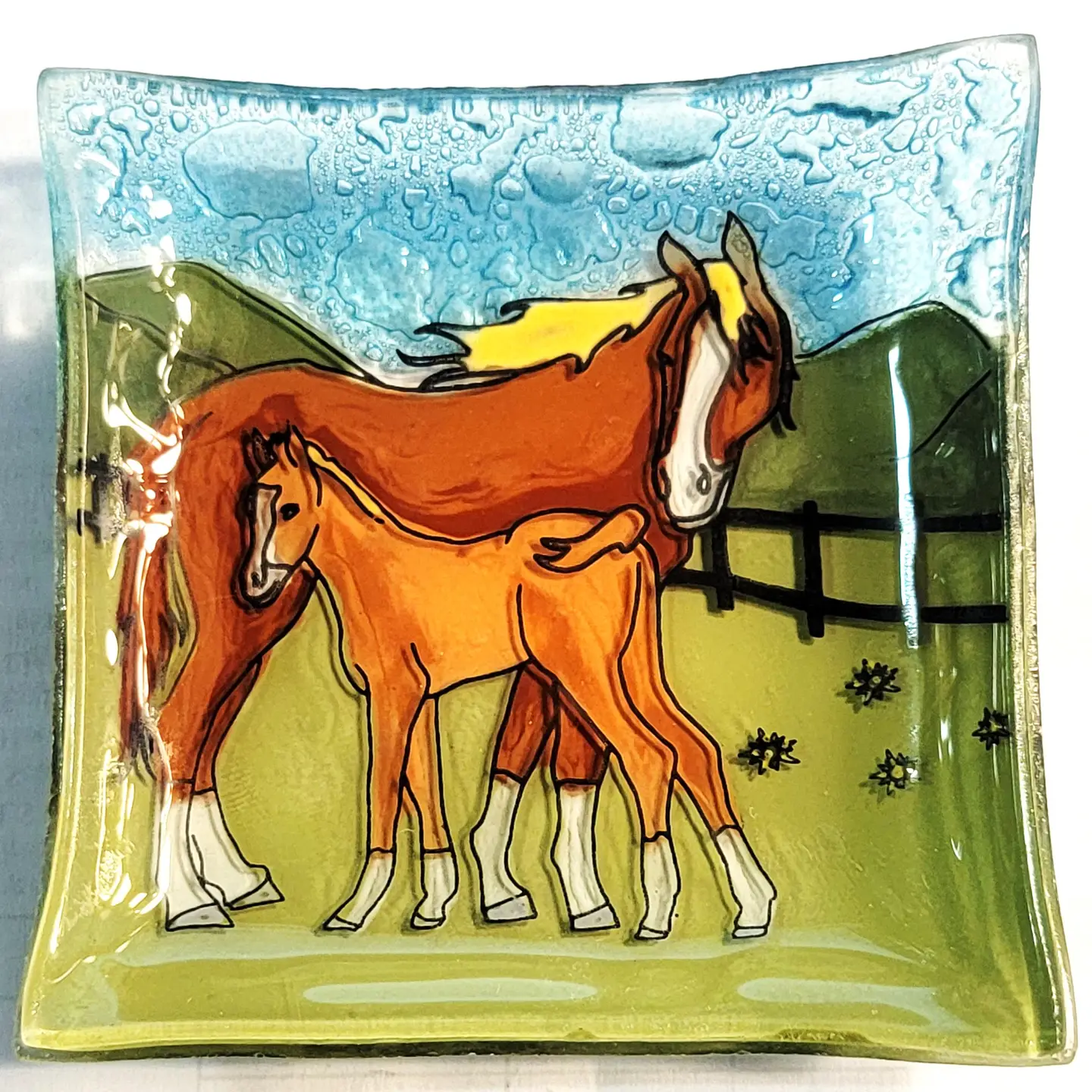Horse Family Glass Plate