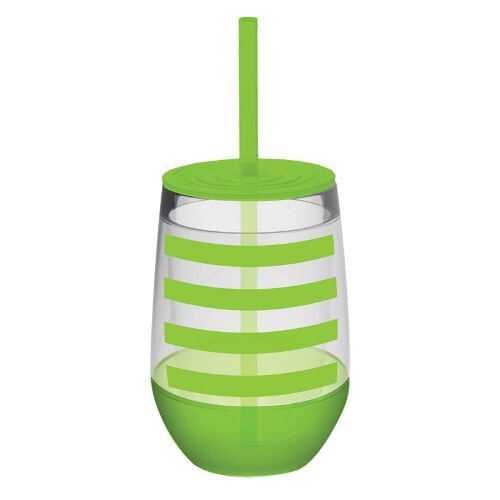 GREEN Stripe ACRYLIC WITH LID & STRAW