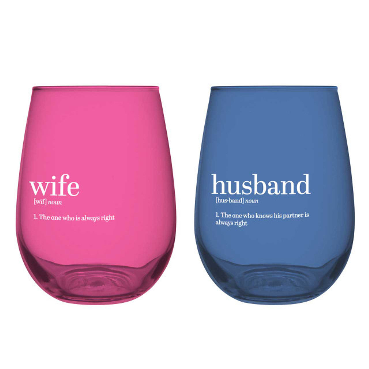 Husband and Wife Stemless Wine Glass Set