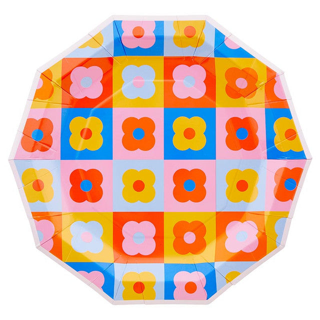 Retro Flower 9" Paper Plates Set 12