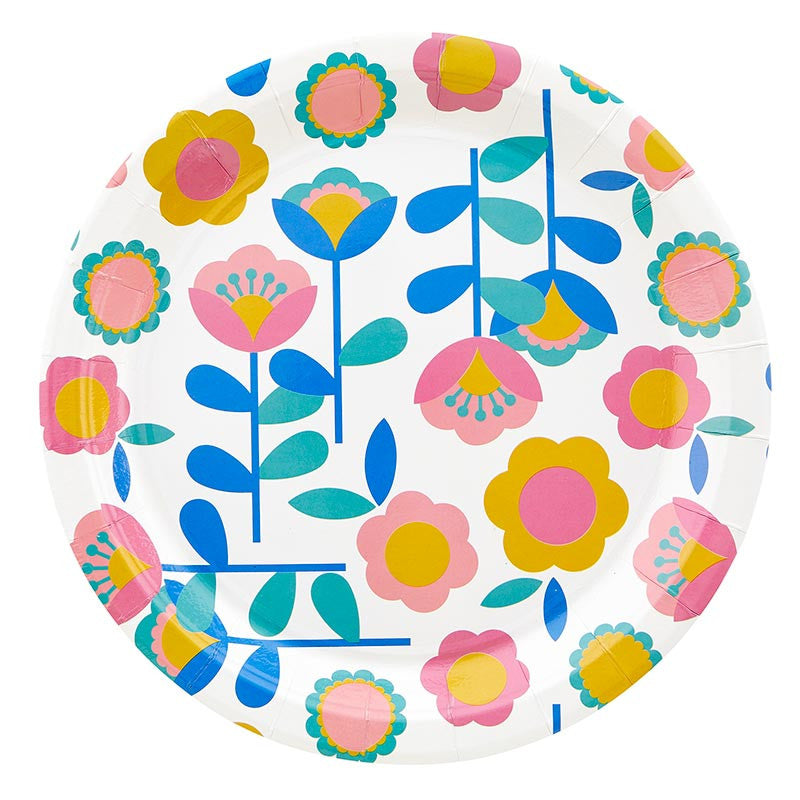 Floral 9" Paper Plates Set 12