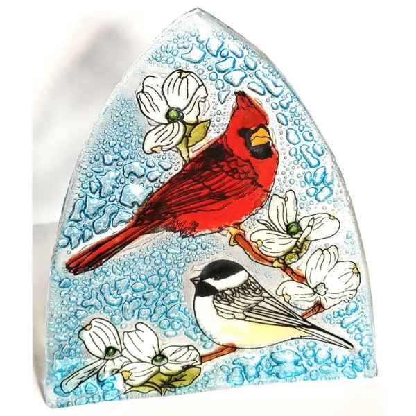 Cardinal and Chickadee Glass Nightlight