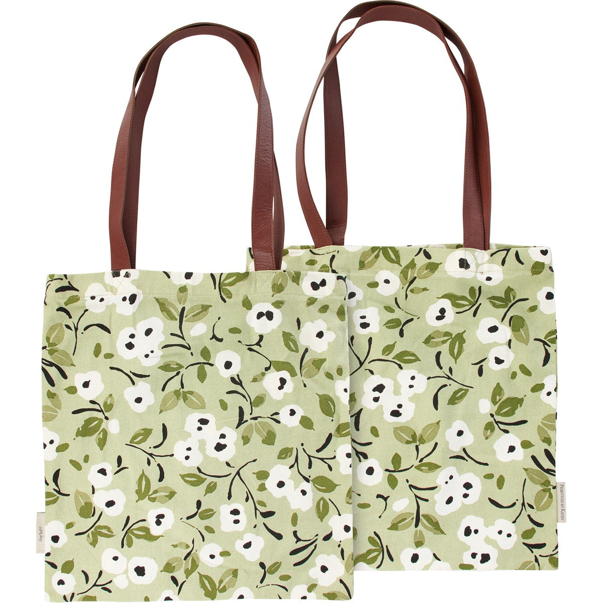 WHITE POPPIES ON GREEN TOTEBAG