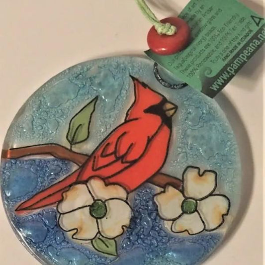 Cardinal On Dogwood Glass Suncatcher