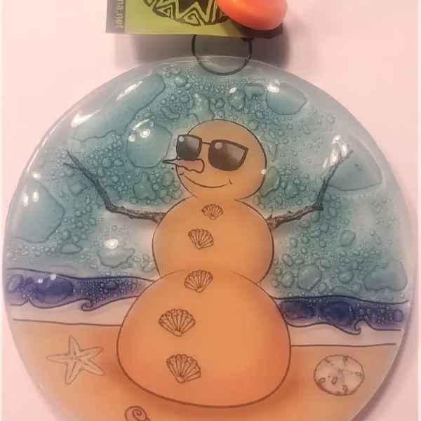 sand Snowman Glass Suncatcher Ornament