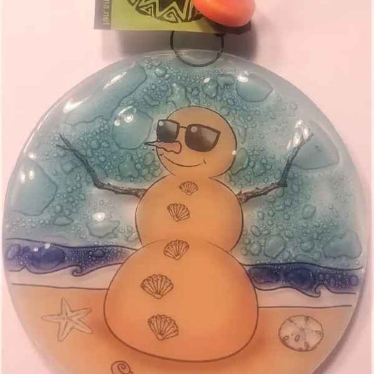 sand Snowman Glass Suncatcher Ornament