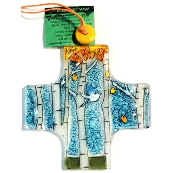 BIRCH TREE CROSS Glass Ornamet