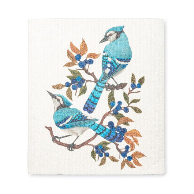 BLUE JAYS AND BERRIES SWEDISH DISHCLOTH