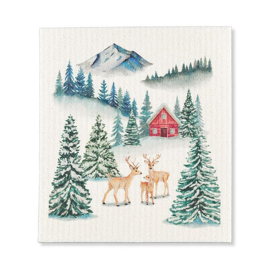 WINTER FOREST CABIN SWEDISH DISHCLOTH