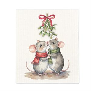 MICE UNDER MISTLETOE SWEDISH DISHCLOTH