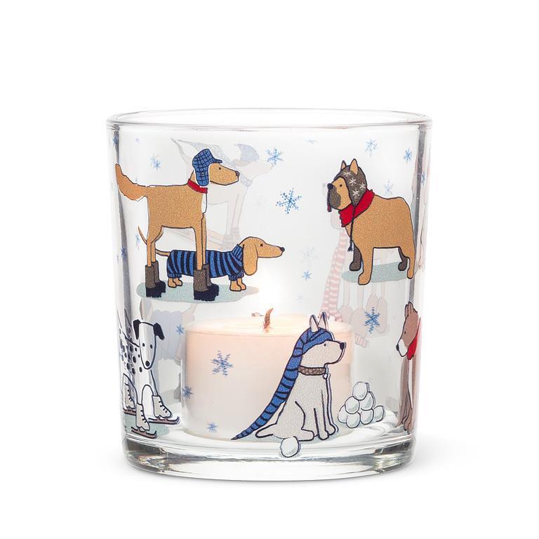 Winter Sports Dogs Candle Holder