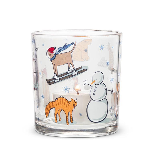 Winter Sports Cats Candle Holder